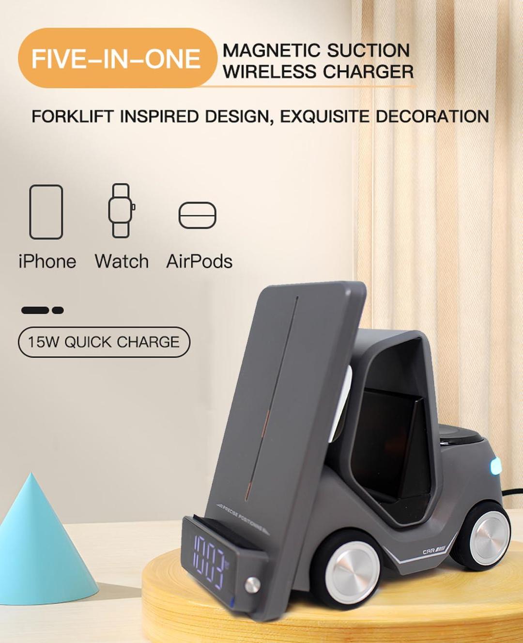 Forklift 5-in-1 Smart Desktop Charger with 15W Wireless Phone Charging